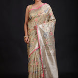 Beige Kota Silk Printed Saree full