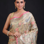 Beige Kota Silk Printed Saree close up