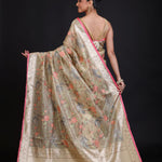 Beige Kota Silk Printed Saree back