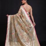 Beige Kota Silk Printed Saree back