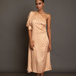 Beige One shoulder Midi Dress Full
