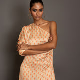 Beige One shoulder Midi Dress Front
