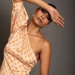 Beige One shoulder Midi Dress Close Up
