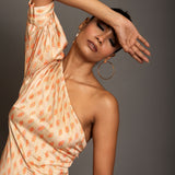 Beige One shoulder Midi Dress Close Up
