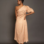 Beige One shoulder Midi Dress Back
