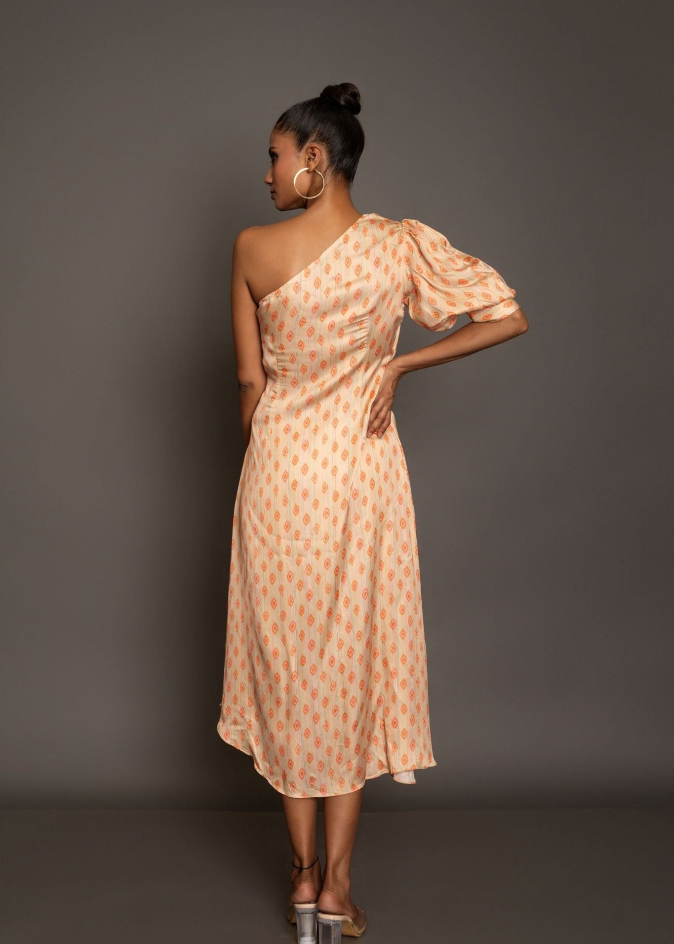 Beige One shoulder Midi Dress - Anvi Couture