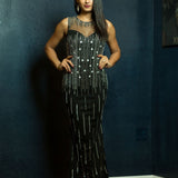 Black Bead Embroidered Evening Gown - Anvi Couture