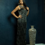 Black Bead Embroidered Evening Gown - Anvi Couture