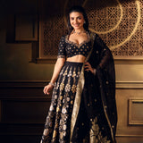 Black Banarasi Lehenga with Hand Embroidered Work full