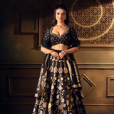 Black Banarasi Lehenga with Hand Embroidered Work front