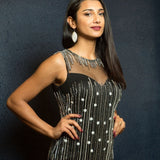 Black Bead Embroidered Evening Western Gown -Anvi Couture