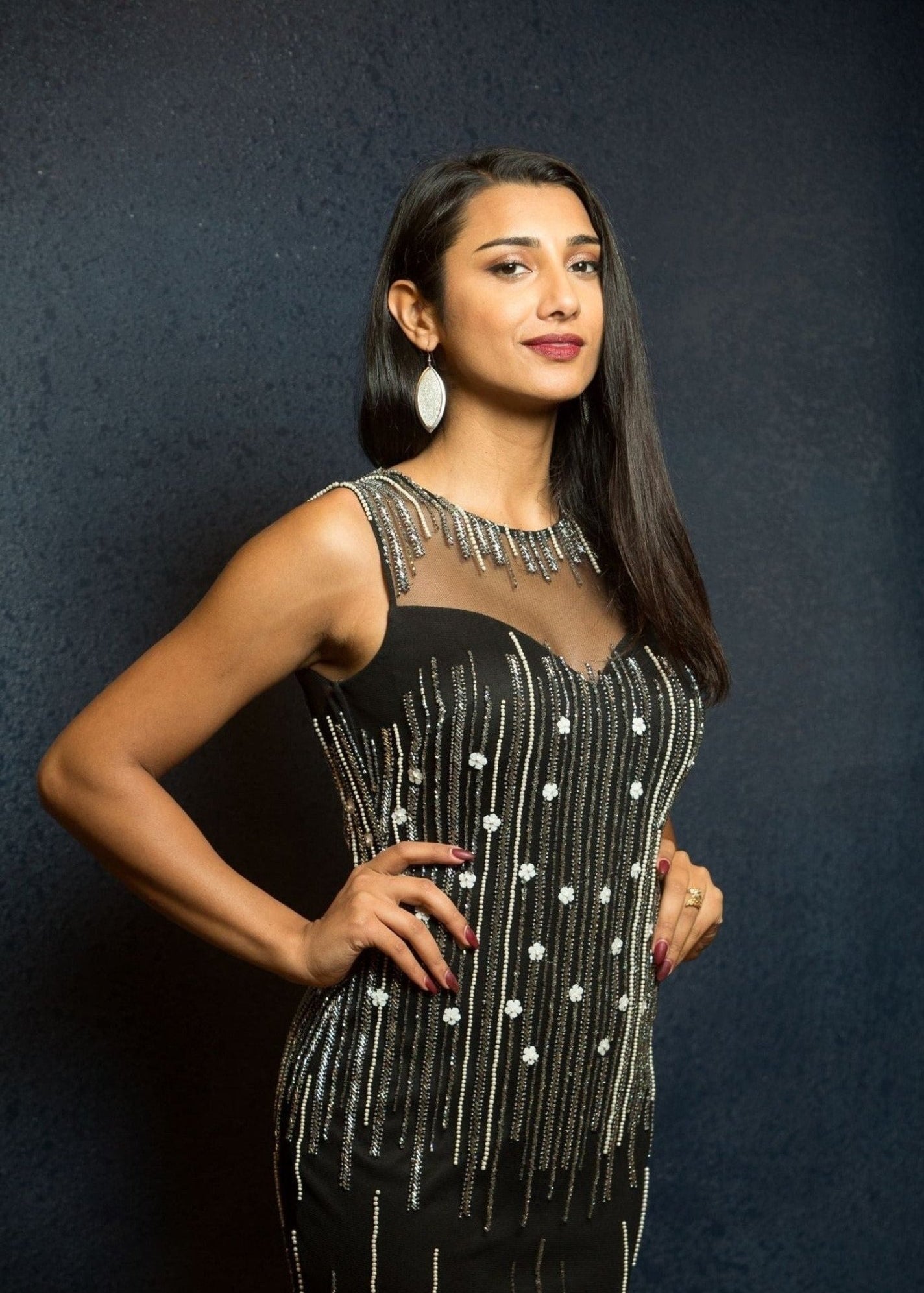 Black Bead Embroidered Evening Western Gown -Anvi Couture