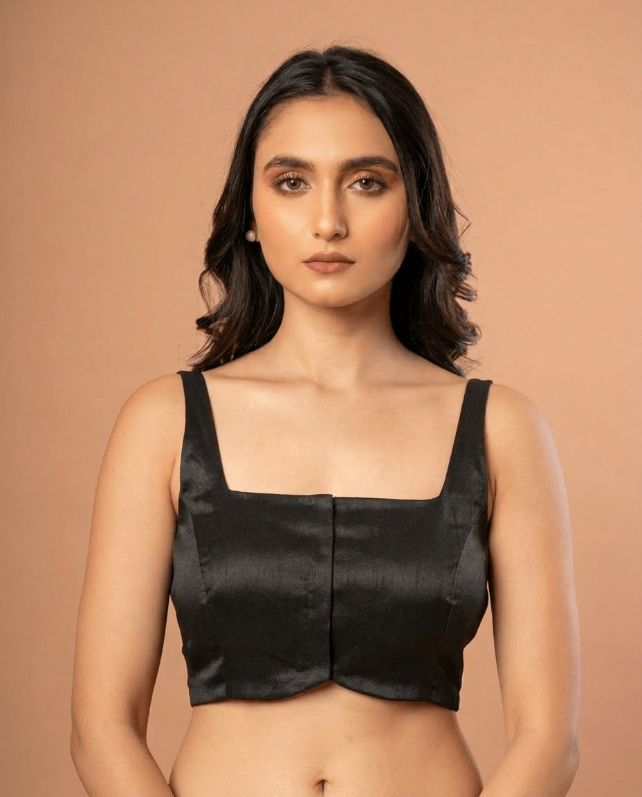 Black Broad Square Neck Sleeveless Blouse - Anvi Couture
