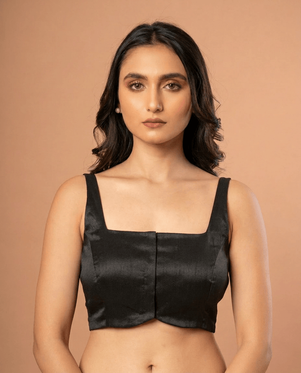 Black Broad Square Neck Sleeveless Blouse - Anvi Couture