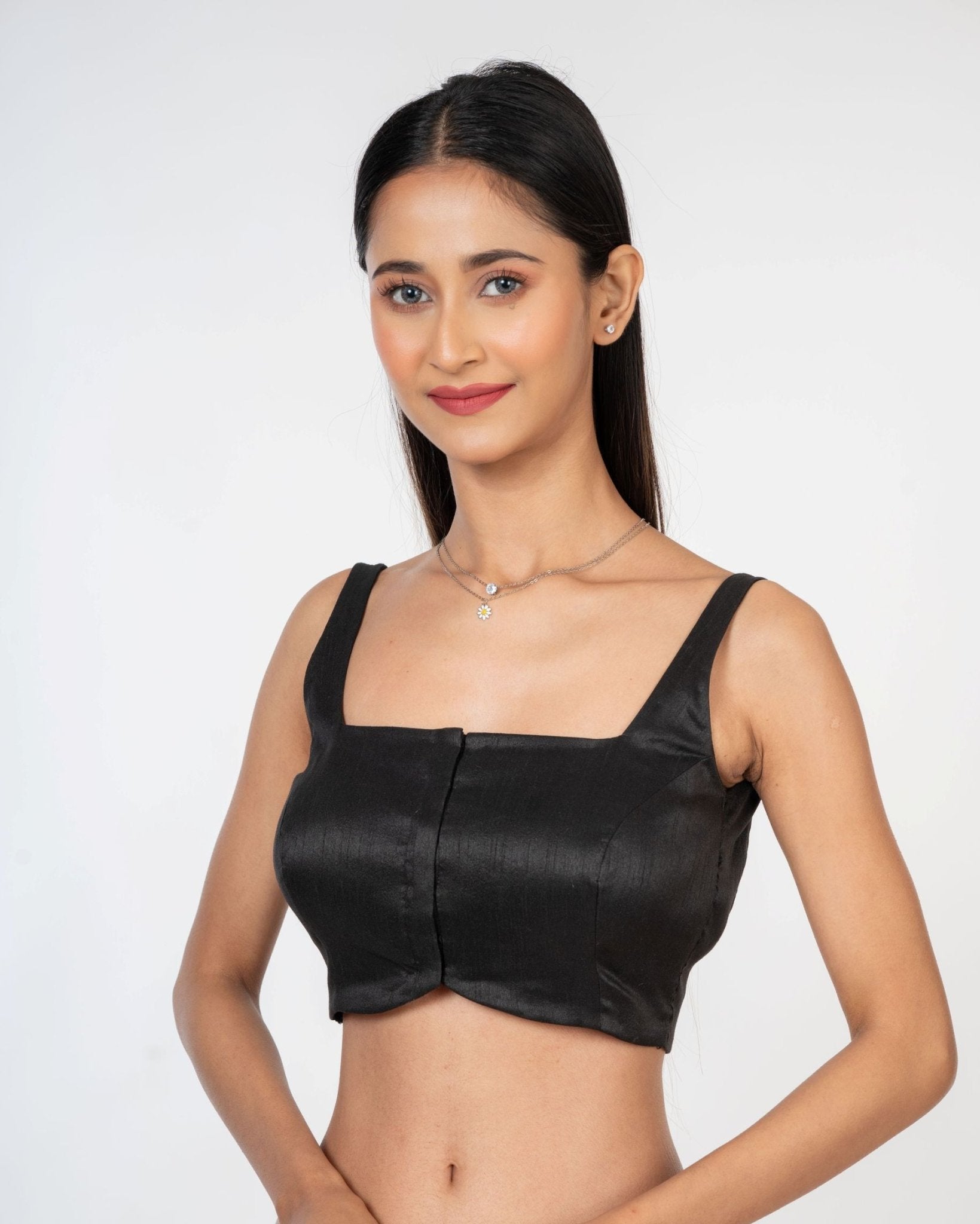 Black Broad Square Neck Sleeveless blouse - Anvi Couture- Image 2