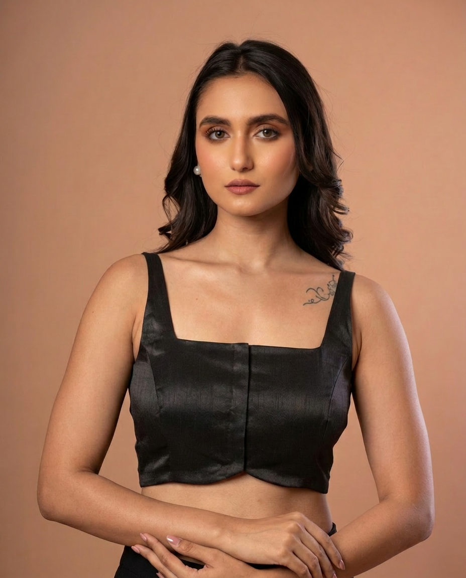 Black Broad Square Neck Sleeveless blouse front