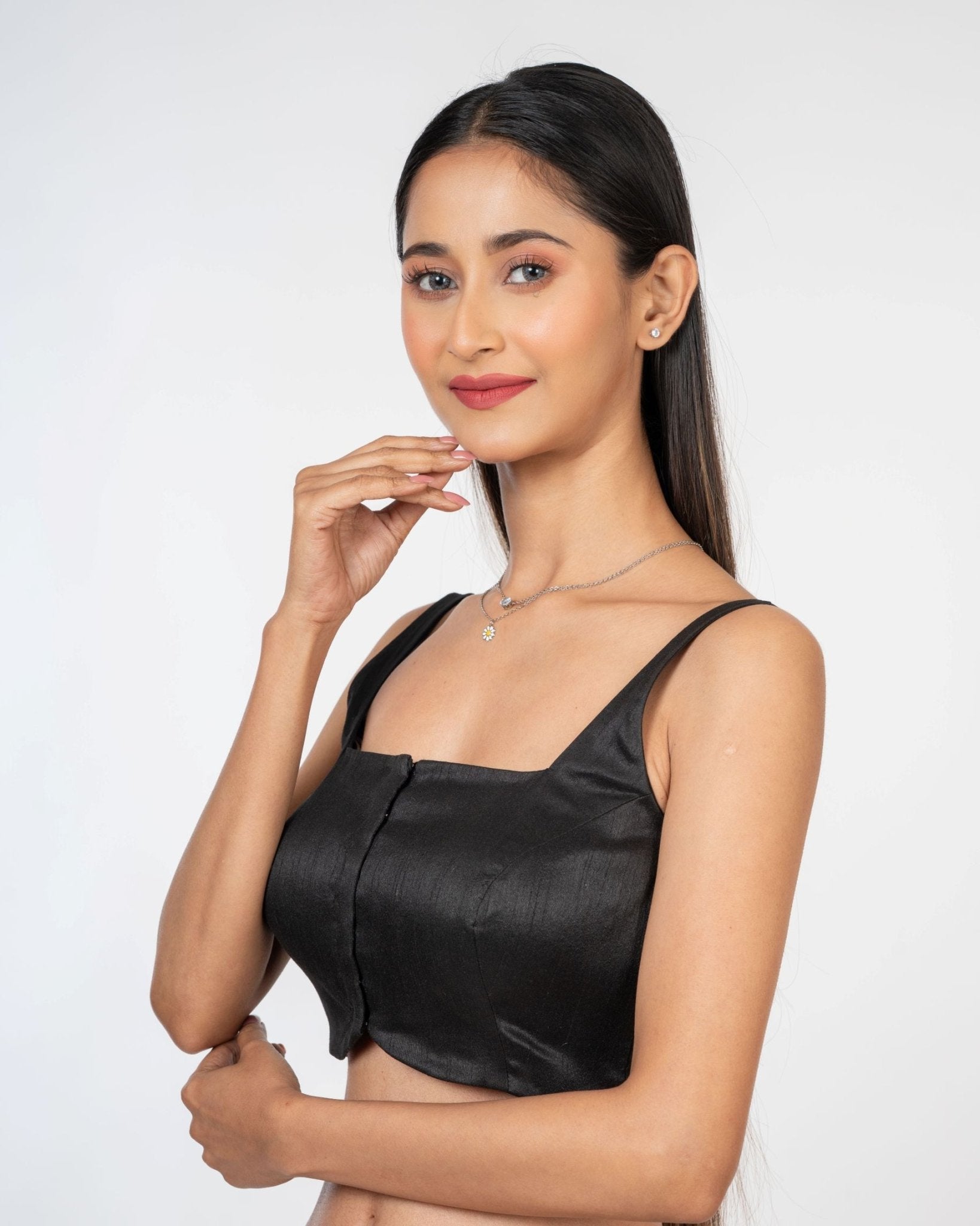 Black Broad Square Neck Sleeveless blouse - Anvi Couture