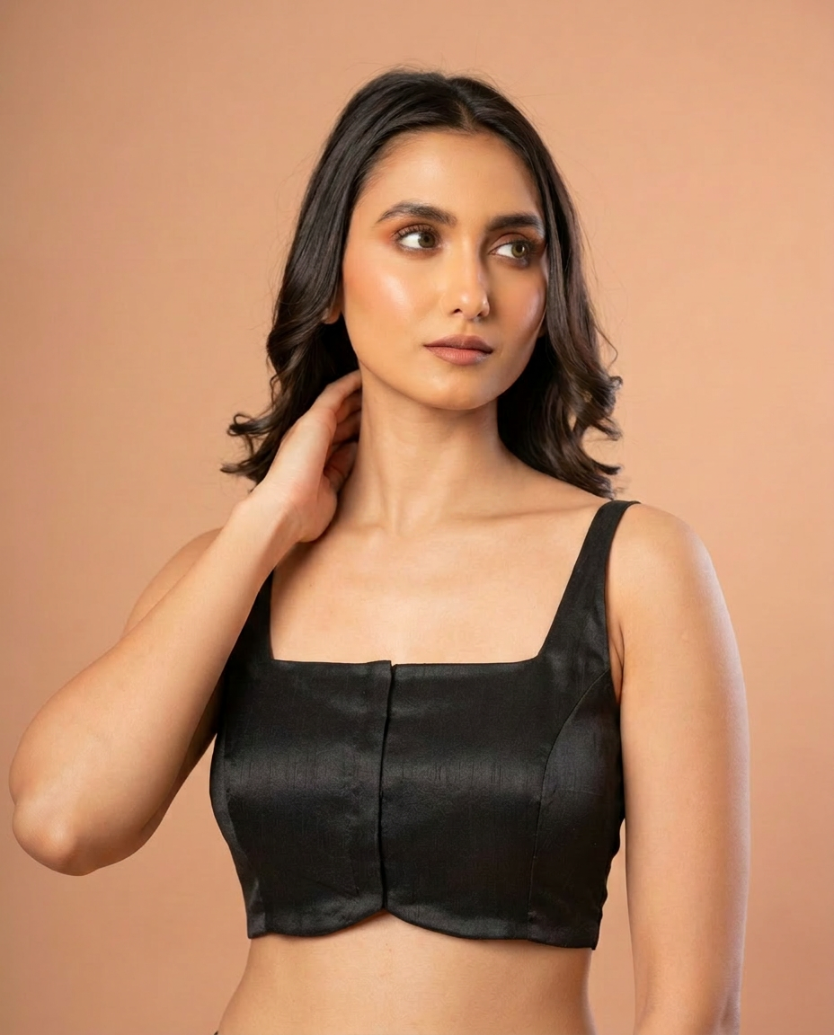 Black Broad Square Neck Sleeveless blouse close up