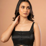 Black Broad Square Neck Sleeveless blouse close up