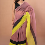 Black, Brown and Green Pleated Pure Georgette Saree - Anvi Couture