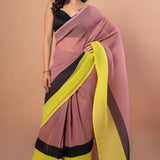 Black, Brown and Green Pleated Pure Georgette Saree - Anvi Couture