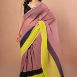 Black, Brown and Green Pleated Pure Georgette Saree - Anvi Couture