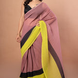 Black, Brown and Green Pleated Pure Georgette Saree - Anvi Couture