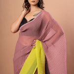 Black, Brown and Green Pleated Pure Georgette Saree - Anvi Couture