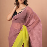 Black, Brown and Green Pleated Pure Georgette Saree - Anvi Couture