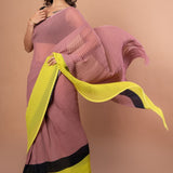 Black, Brown and Green Pleated Pure Georgette Saree - Anvi Couture