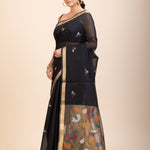 Black Chanderi Silk Cotton Jamdani Saree - Anvi Couture