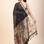 Black Chanderi Silk Cotton Jamdani Saree - Anvi Couture