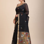 Black Chanderi Silk Cotton Jamdani Saree - Anvi Couture