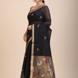 Black Chanderi Silk Cotton Jamdani Saree - Anvi Couture