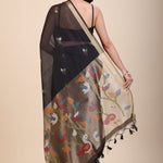 Black Chanderi Silk Cotton Jamdani Saree - Anvi Couture