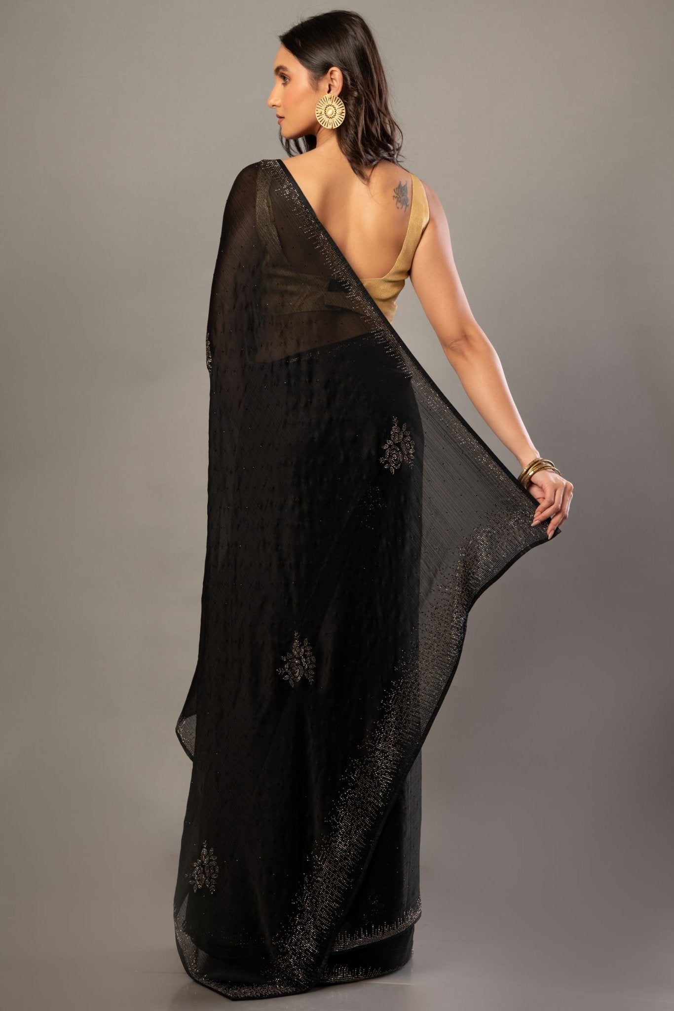 Black Chiffon Saree With Sequin Border - Back Side