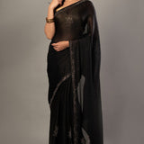 Black Chiffon Saree With Sequin Border - Anvi Couture