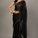 Black Chiffon Saree with Sequin Border – full front drape view