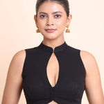 Black Close Scoop Neck Sleeveless Blouse full