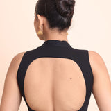 Black Close Scoop Neck Sleeveless Blouse back