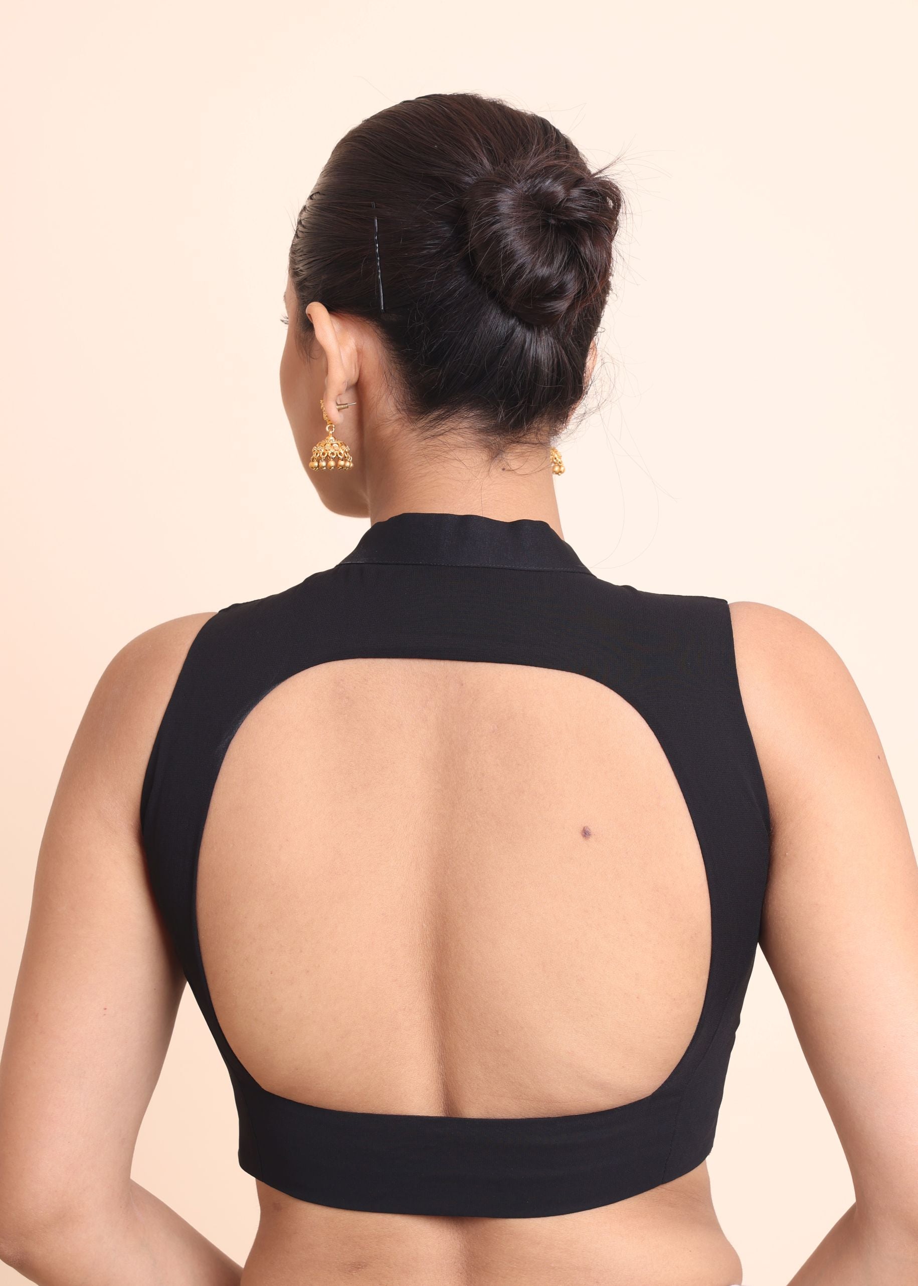 Black Close Scoop Neck Sleeveless Blouse back