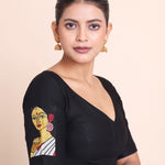 Black Cotton Embroidered Durga Puja Special Blouse right side