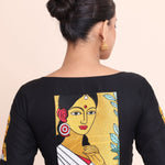 Black Cotton Embroidered Durga Puja Special Blouse Back