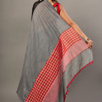 Black Cotton Gamcha Saree With Gray and Red Checks - Anvi Couture