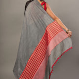 Black Cotton Gamcha Saree With Gray and Red Checks - Anvi Couture