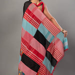 Black Cotton Saree With Red and Multicolor Gamcha Checks - Anvi Couture