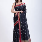 Black Cotton Silk Saree With Red Border and Pallu Full