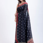Black Cotton Silk Saree With Red Border and Pallu Back