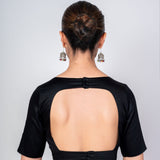 Black Cotton Silk Sweetheart Neck Blouse with Backless & Elbow Sleeves - Anvi Couture