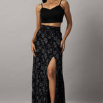 Black crop top with slit skirt co ord set for women